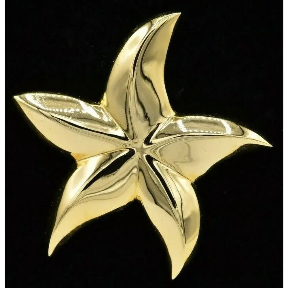 Vintage Star Flower Pin Brooch Large Starfish Gold Tone Chunky NOS 1980s 9B